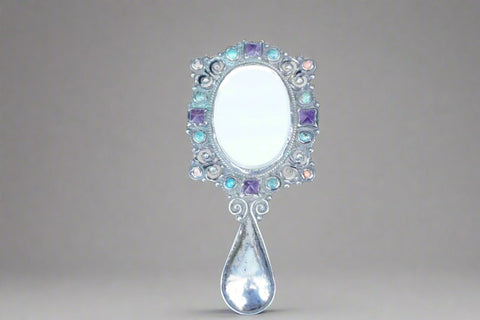 Matilde Poulat Silver, Amethyst & Coral Hand Mirror J617