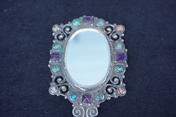 Matilde Poulat Silver, Amethyst & Coral Hand Mirror J617