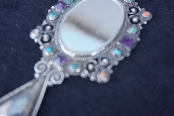 Matilde Poulat Silver, Amethyst & Coral Hand Mirror J617