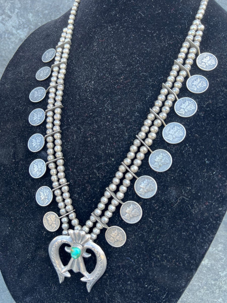Native American Squash Blossom Necklace with Liberty Dimes J626