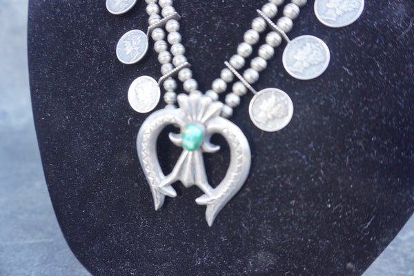 Native American Squash Blossom Necklace with Liberty Dimes J626