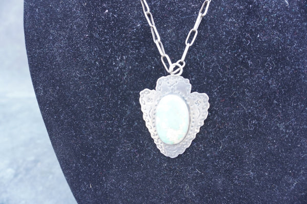 Fred Harvey Turquoise Pendant with Hand Made Navajo Chain J634