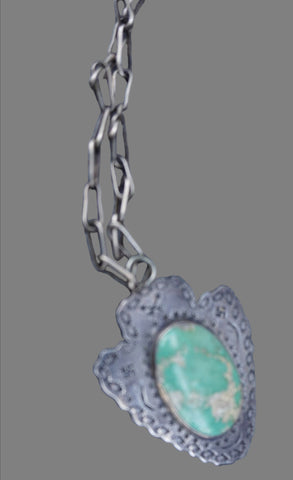 Fred Harvey Turquoise Pendant with Hand Made Navajo Chain J634