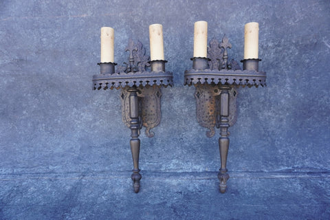 Pair of Spanish Revival Sconces, Double Candle, in Solid Bronze L773