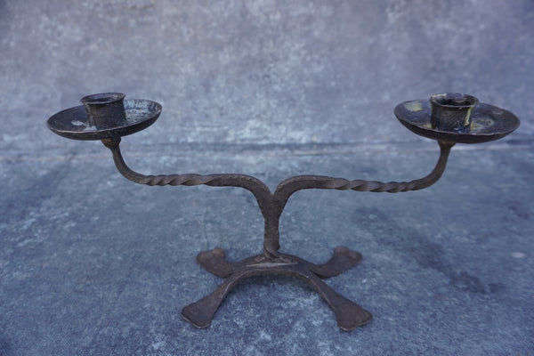Spanish Revival Wrought Iron Double Candlestick L775