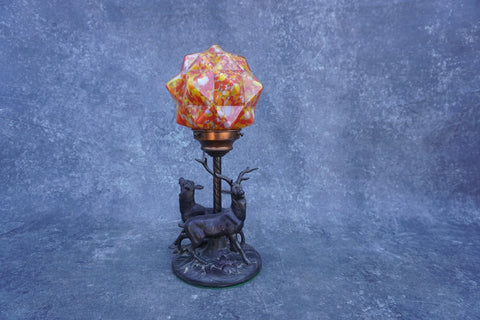 Buck and Doe Table Lamp supporting a Multicolored Glass Globe L781