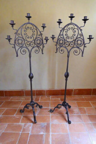 Pair of Spanish Revival 5-Light Candelabras c 1920s L812