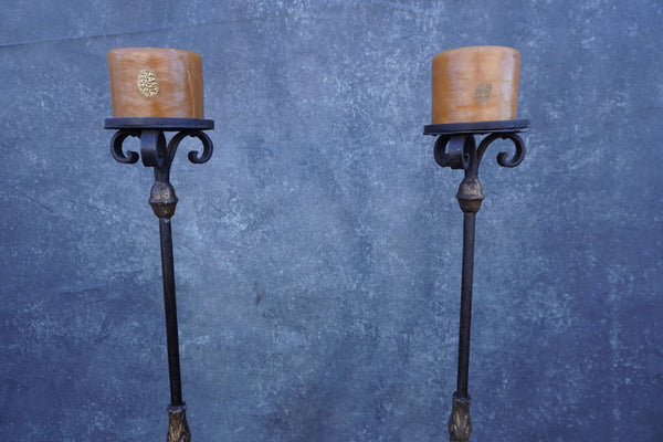 Pair of Wrought Iron Spanish Colonial Candle Torchieres L813