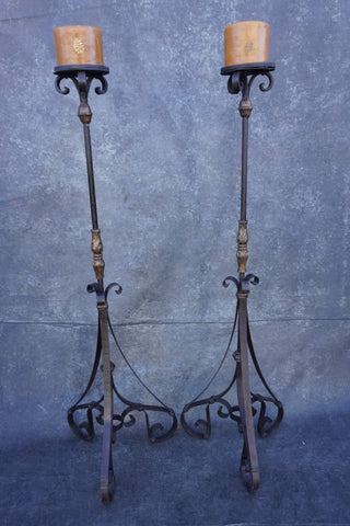 Pair of Wrought Iron Spanish Colonial Candle Torchieres L813