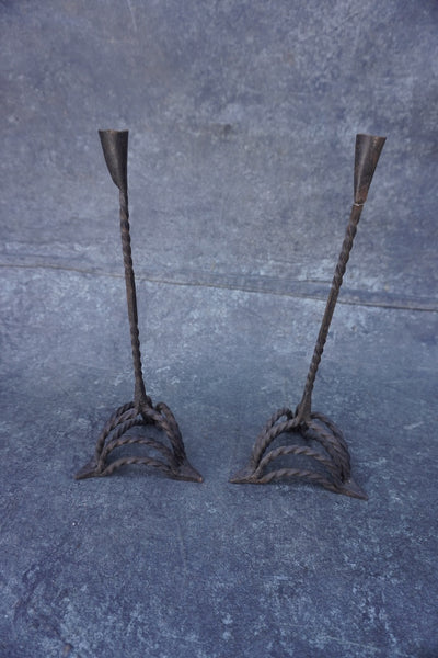 Spanish Revival Wrought Iron Candlestick Holders, set of two L828