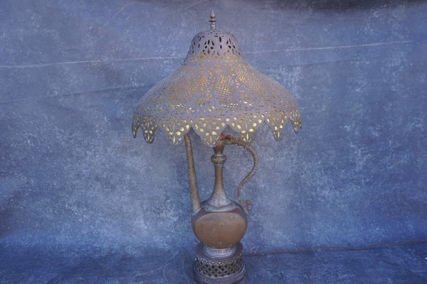 Brass Indo-Asian Lamp with Pierced Shade L834