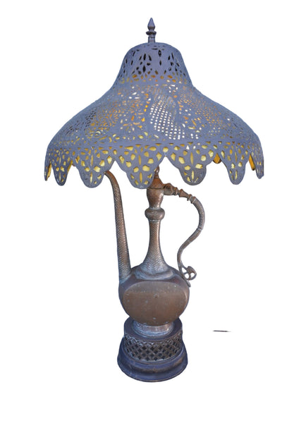 Brass Indo-Asian Lamp with Pierced Shade L834