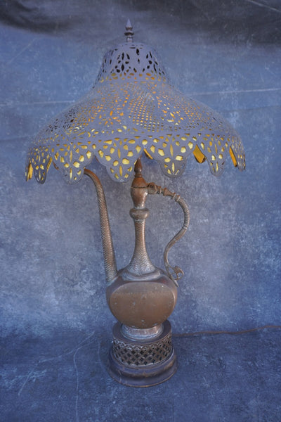 Brass Indo-Asian Lamp with Pierced Shade L834