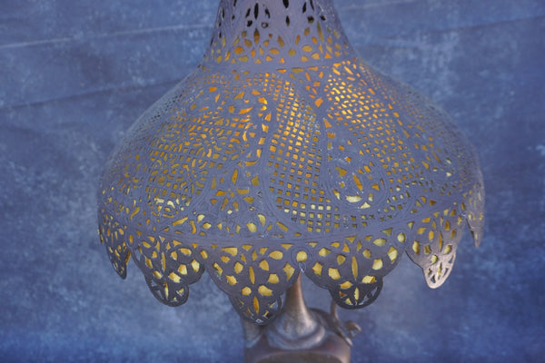 Brass Indo-Asian Lamp with Pierced Shade L834