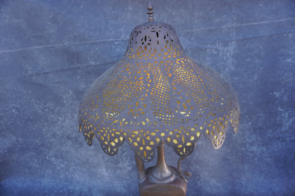 Brass Indo-Asian Lamp with Pierced Shade L834