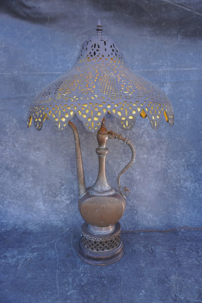 Brass Indo-Asian Lamp with Pierced Shade L834