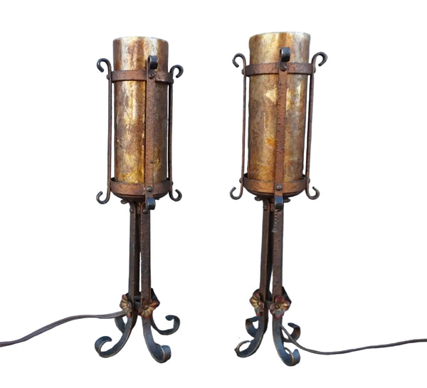 Gorgeous Spanish Revival Torchiere Lamps with Mica Shades L847