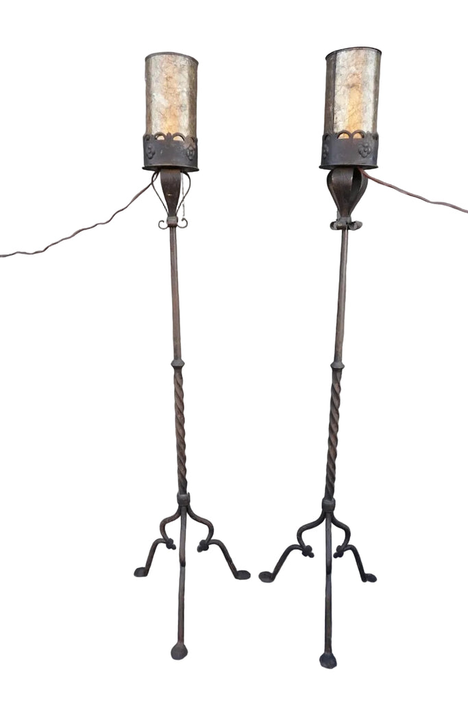Spanish Revival Torchiere Floor Lamps with Mica Shades L849