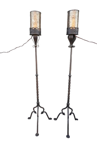 Spanish Revival Torchiere Floor Lamps with Mica Shades L849