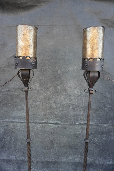 Spanish Revival Torchiere Floor Lamps with Mica Shades L849