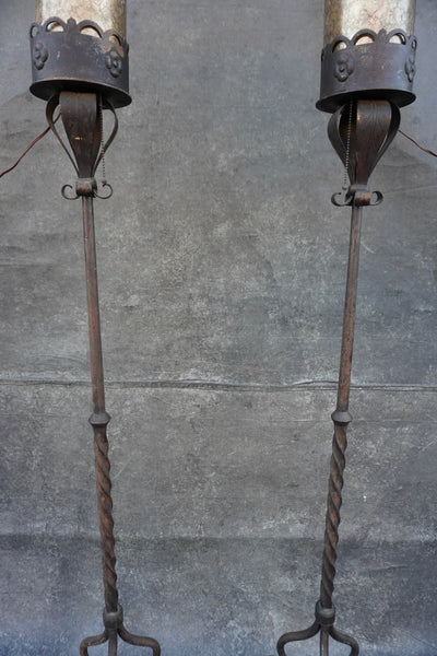 Spanish Revival Torchiere Floor Lamps with Mica Shades L849