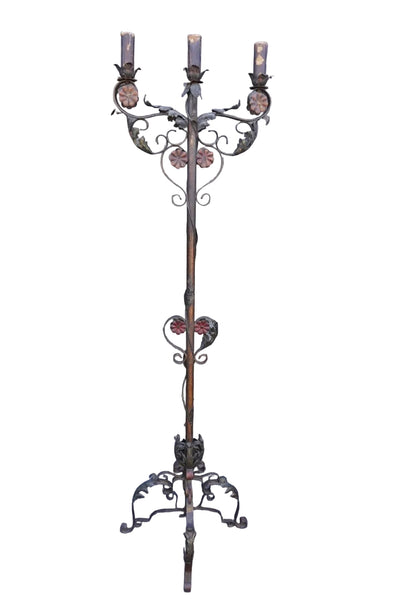 Spanish Revival Wrought Iron Candelabra Floor Lamp L857