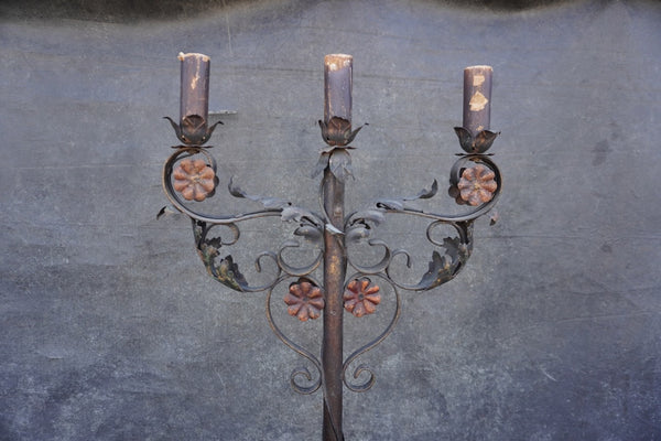 Spanish Revival Wrought Iron Candelabra Floor Lamp L857