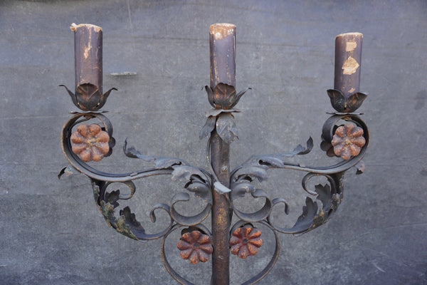 Spanish Revival Wrought Iron Candelabra Floor Lamp L857