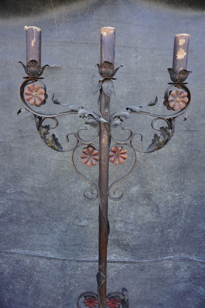 Spanish Revival Wrought Iron Candelabra Floor Lamp L857