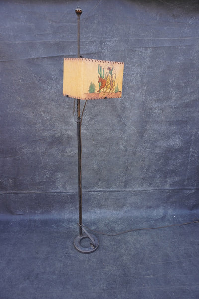 Wrought Iron Floor Lamp with Hand-Painted LaGoy Shade L867