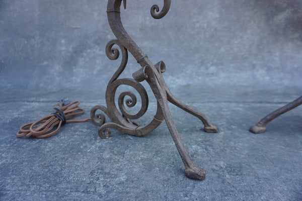 Pair of Spanish Revival Wrought Iron Elephant Mantle Lamps L873