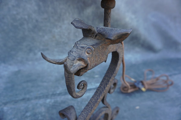 Pair of Spanish Revival Wrought Iron Elephant Mantle Lamps L873