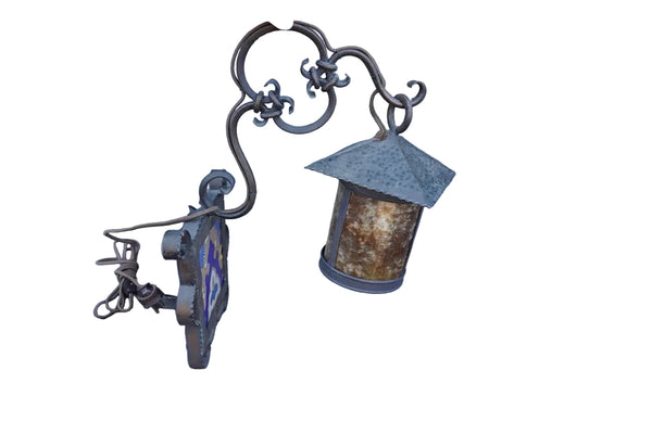 Wrought Iron Lantern Sconce Entry Light with Mica Shade and Malibu Tile L876