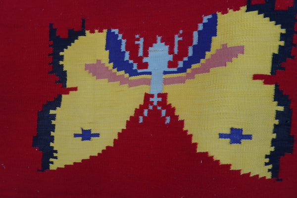 Mexican Pictorial Serape with Bitterlies & Moths  c 1930s M1951