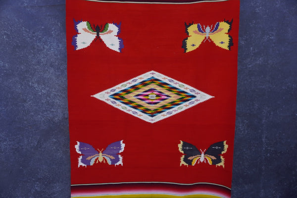 Mexican Pictorial Serape with Bitterlies & Moths  c 1930s M1951