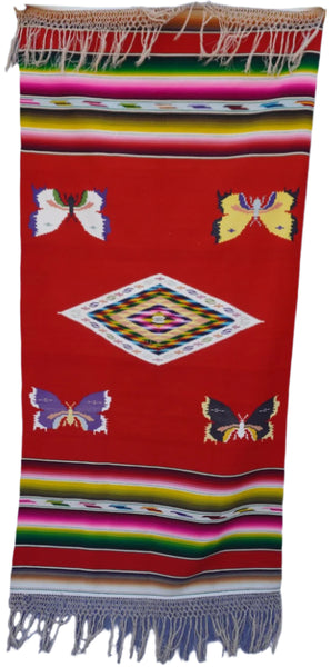 Mexican Pictorial Serape with Bitterlies & Moths  c 1930s M1951