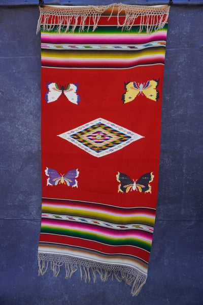 Mexican Pictorial Serape with Bitterlies & Moths  c 1930s M1951