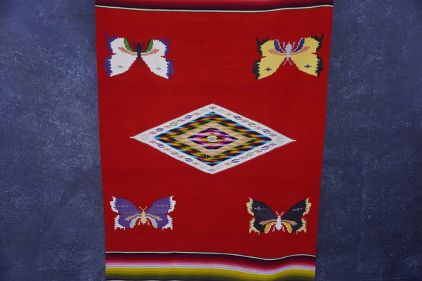 Mexican Pictorial Serape with Bitterlies & Moths  c 1930s M1951