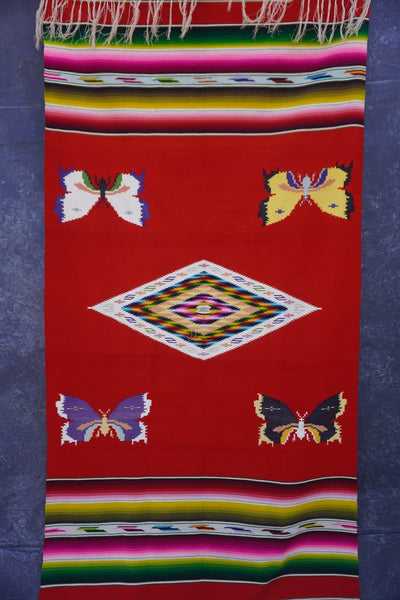 Mexican Pictorial Serape with Bitterlies & Moths  c 1930s M1951