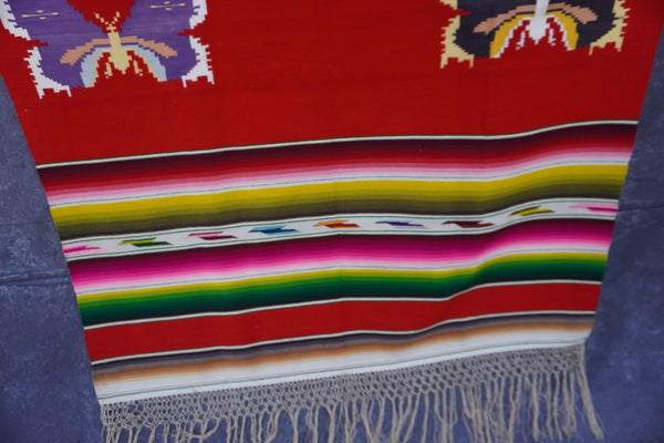 Mexican Pictorial Serape with Bitterlies & Moths  c 1930s M1951