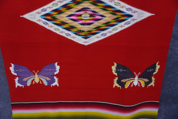 Mexican Pictorial Serape with Bitterlies & Moths  c 1930s M1951