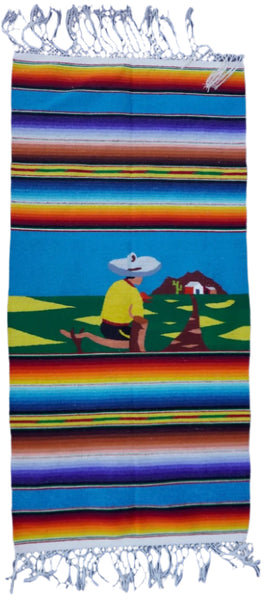 Mexican Pictorial Serape c 1930s Man in Sombrero M1952