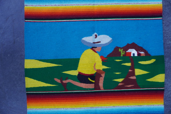 Mexican Pictorial Serape c 1930s Man in Sombrero M1952