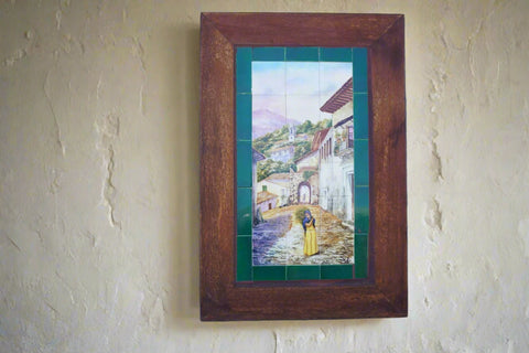 Mexican Hand-Painted Tile Mural - Woman in Village M1953