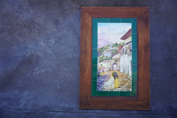 Mexican Hand-Painted Tile Mural - Woman in Village M1953