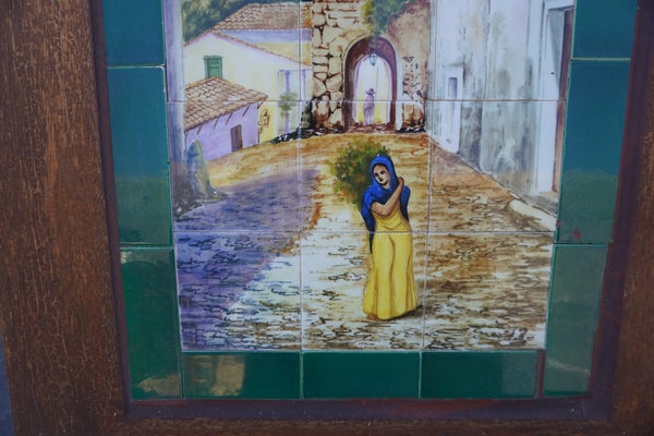 Mexican Hand-Painted Tile Mural - Woman in Village M1953