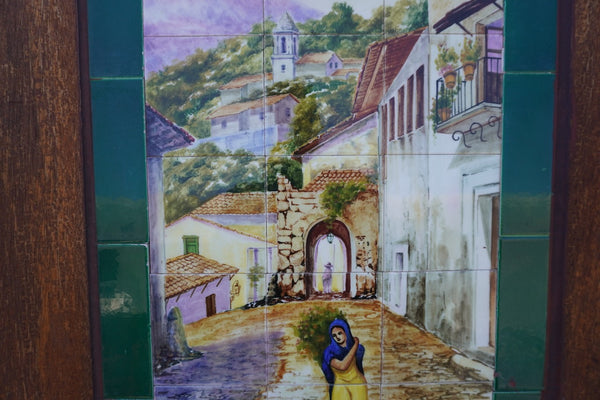Mexican Hand-Painted Tile Mural - Woman in Village M1953