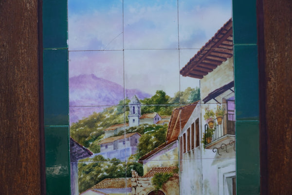 Mexican Hand-Painted Tile Mural - Woman in Village M1953