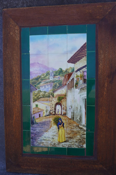 Mexican Hand-Painted Tile Mural - Woman in Village M1953