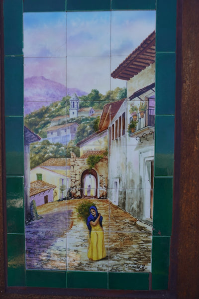 Mexican Hand-Painted Tile Mural - Woman in Village M1953